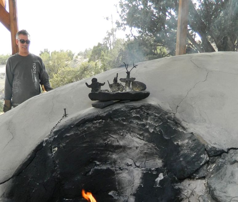 Collection of kiln goddesses guarding the door.