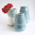 small blue vases